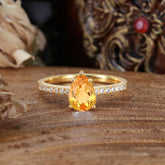 1.25 Carat 14K White Gold Pear Cut Classic Anniversary Ring for Girlfriend Citrine